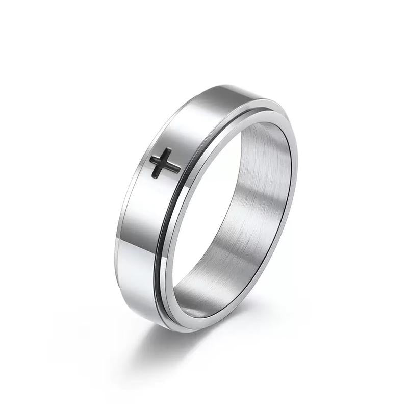 Anxiety Spinner Cross Ring for Men Titanium Stainless Steel Rotating Fidget Ring