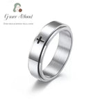 Anxiety Spinner Cross Ring for Men Titanium Stainless Steel Rotating Fidget Ring