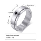 Anxiety Spinner Cross Ring for Men Titanium Stainless Steel Rotating Fidget Ring