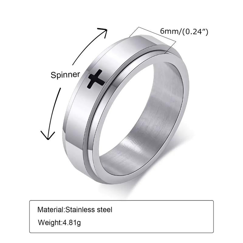 Anxiety Spinner Cross Ring for Men Titanium Stainless Steel Rotating Fidget Ring